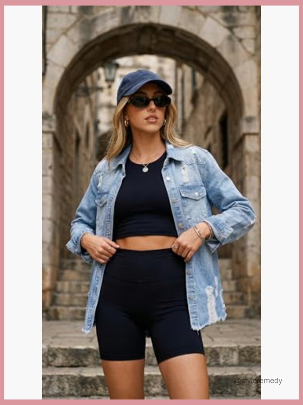 Oversized Denim Jacket Long Sleeve Distressed Button Front - Picture 5 of 7
